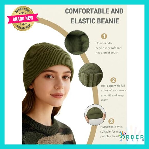 Classic Knitted Fisherman Beanies Set Unisex Warm Winter Cuffed Hats - Picture 4 of 8